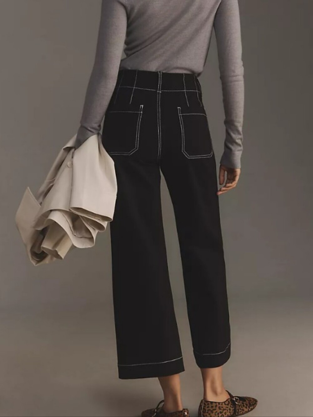 Maeve Colette Ponte Contrast Stitch Wide Leg Pant Ankle Length Tall 27.5" Inseam - Picture 2 of 9